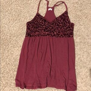 Red flowy tank/ blouse with velvet design